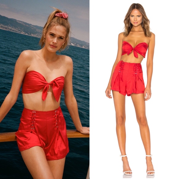 LPA Dresses & Skirts - LPA Red Two Piece Set Lace Up Shorts Tie Top XXS